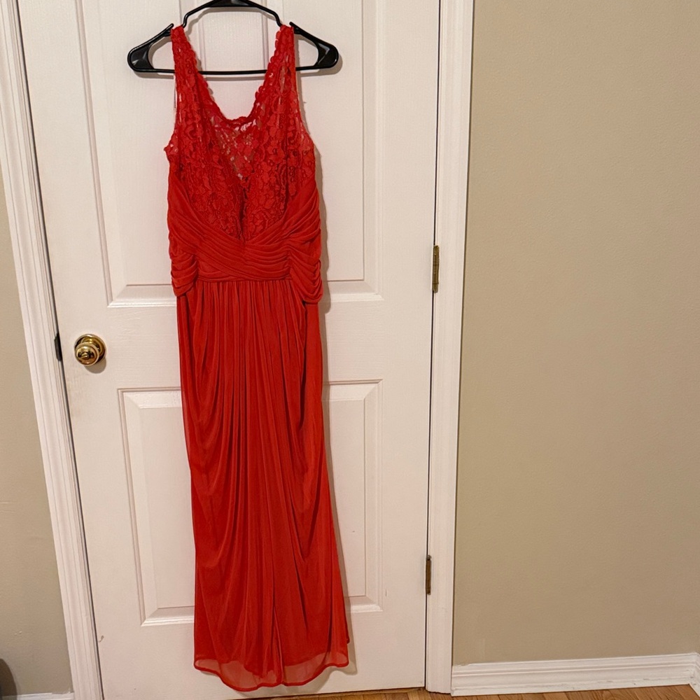 David's Bridal Vibrant Red Lace Gown